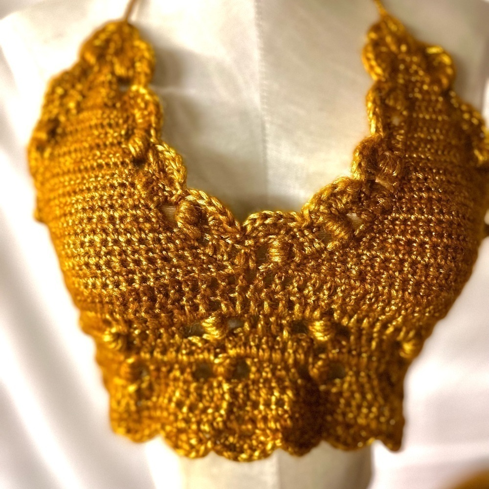 𝅺GOLD CROCHETED FESTIVAL OR SWIM TOP - Picture 5 of 7